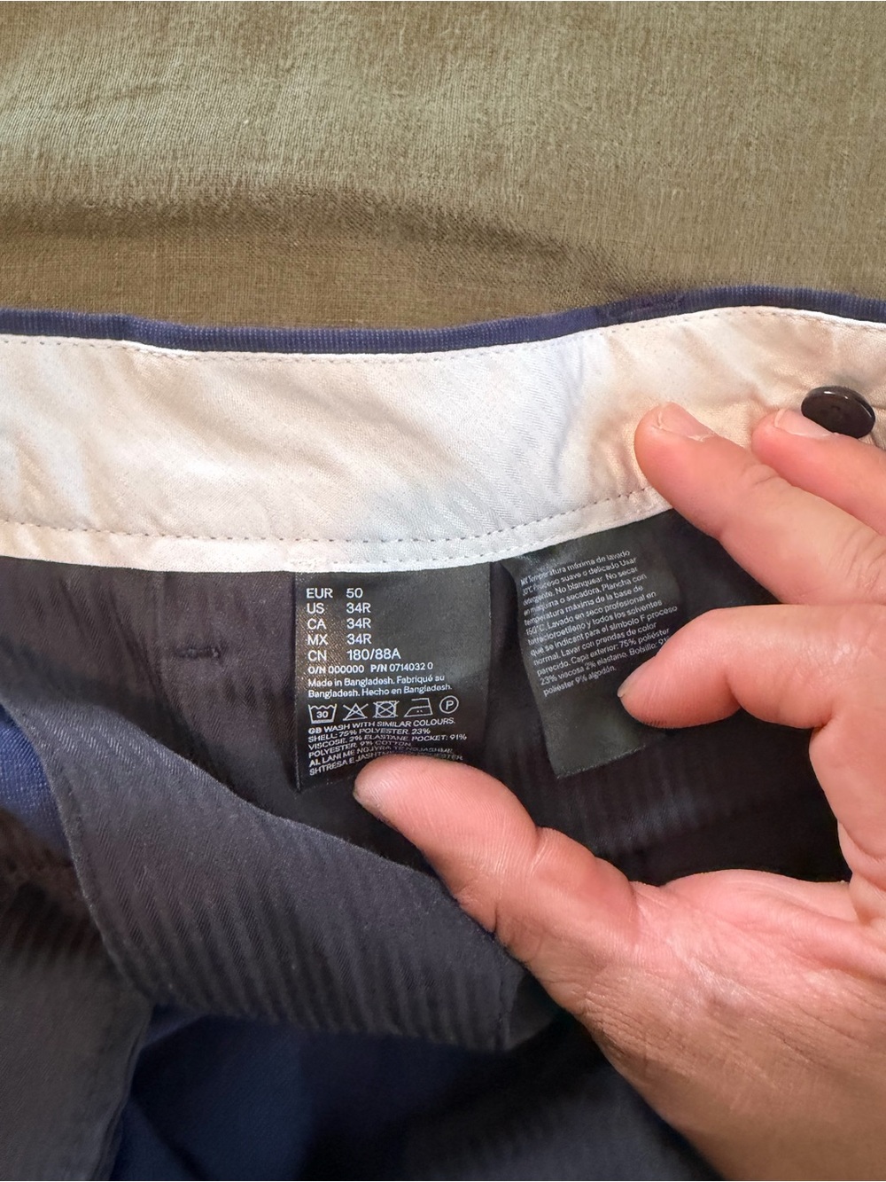 H&M Navy Skinny Fit Trousers with Light Lining
